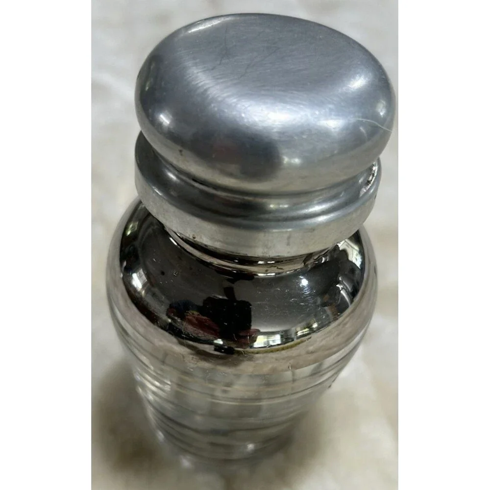 Vintage Glass Condiment Jar With Aluminum Top With Spoon Attached MCM Farmhouse